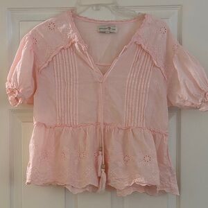 Penelope Rose Pink Embroidered Short Sleeved Top